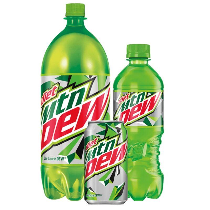 Diet Mountain Dew Cans and Bottles