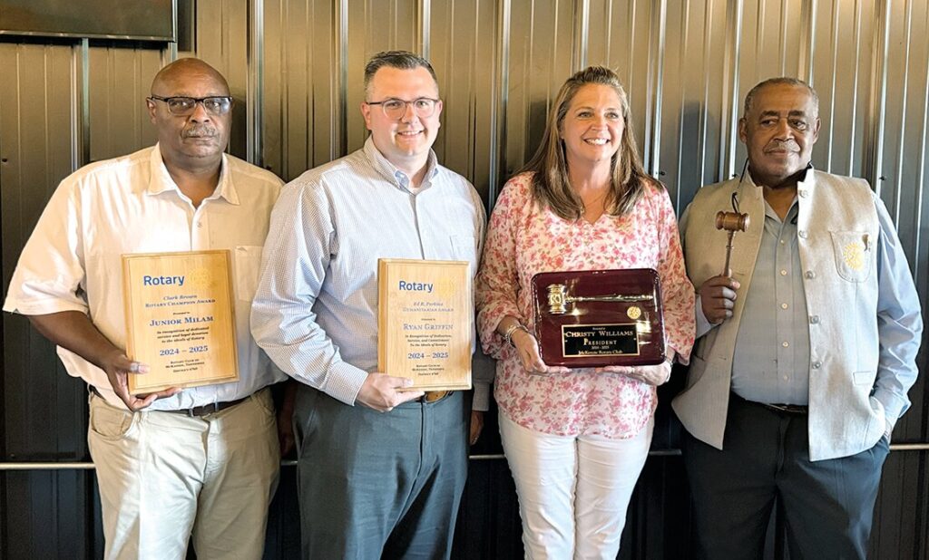 Rotary Banquet: Honorees include William Milam, Jr. - Rotary Champion of the Year; Ryan Griffin - Humanitarian Award; Christy Williams as Immediate Past President; and Ricky Price, Rotary President. Photo by Joel Washburn